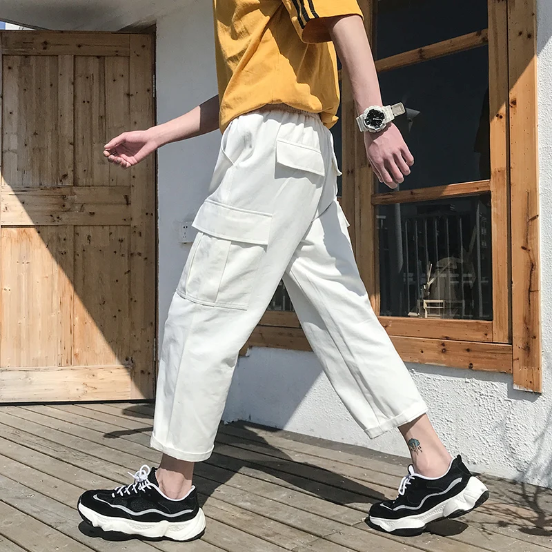 

New Men's Loose Wide Leg cargo pants men Retro Large Pockets Solid Color Fashion Trend Personality Youth joggers sweatpants
