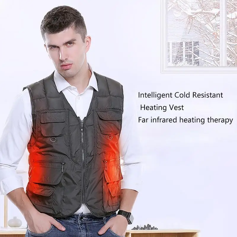 

Outdoor Heated Jacket Electric Heating USB Smart Charging Hunting Heated Vest Fishing Men Winter Clothes One Button Waistcoats