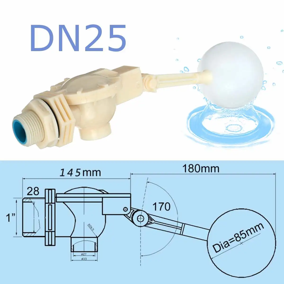 1 шт. 1 ''25 пластиковый поплавковый шаровой клапан автоматический заполняющий Поплавковый шаровой клапан переключатель управления водой для водонапорного резервуара аквариума