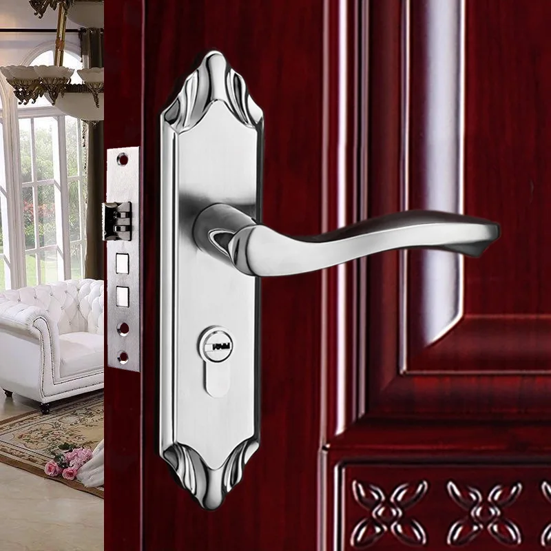 Европейский ретро алюминий Серебряный Белый Крытый дверные ручки дверной замок для спальной комнаты твердой древесины двери механический