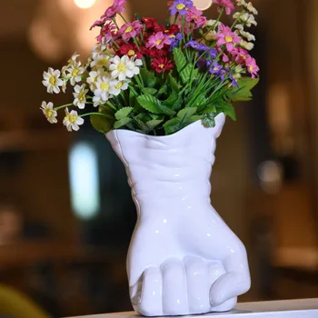 

Unique Hand Shape Vase Decorative Resin Abstract Glove Flower Holder Trinket Craft Adornment Furnishing For Home Office Cafe Pub