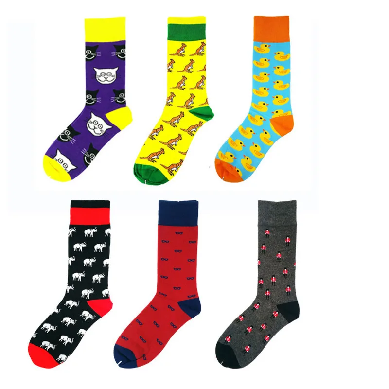 

PEONFLY New Funny Cartoon Animal Cotton Men Socks Duck Elephant Cat Pattern Harajuku Novelty Sokken Streetwear Calcetines Hombre