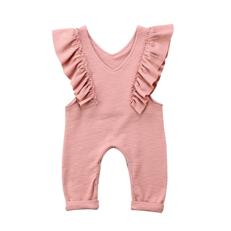 

CANIS 2019 New Baby Girl Ruffle Knitted Ruffles Romper Jumpsuit Kid Overalls Long Pants Outfit Newborn summer cute cartoon
