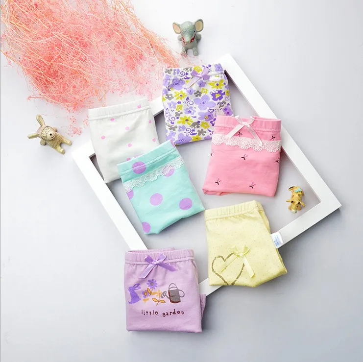 

Wholesale Children's Underwear New 2-12 Yrs Old Printing Kids Dot Underpants Girls Cotton Cute Cartoon Panties High Quality B166