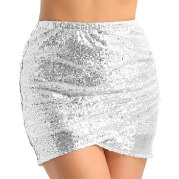 

TiaoBug Women Shiny Sequins Sexy Bodycon Mini Skirt Ladies Fashion Nightclub Party Skirt Pole Dance Rave Stage Dance Costumes