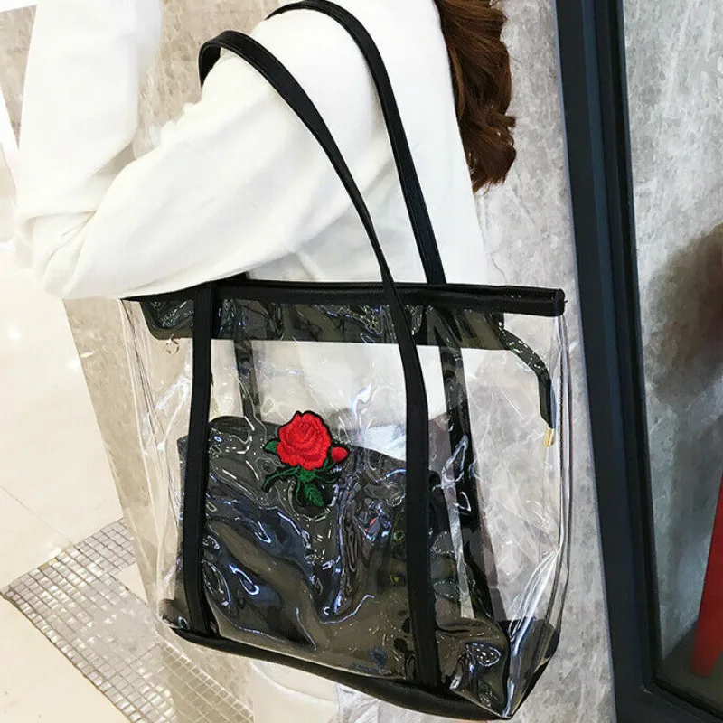 

Clear Composite Tote Bag Women Transparent PVC Handbag Shouder Bag 2PCS
