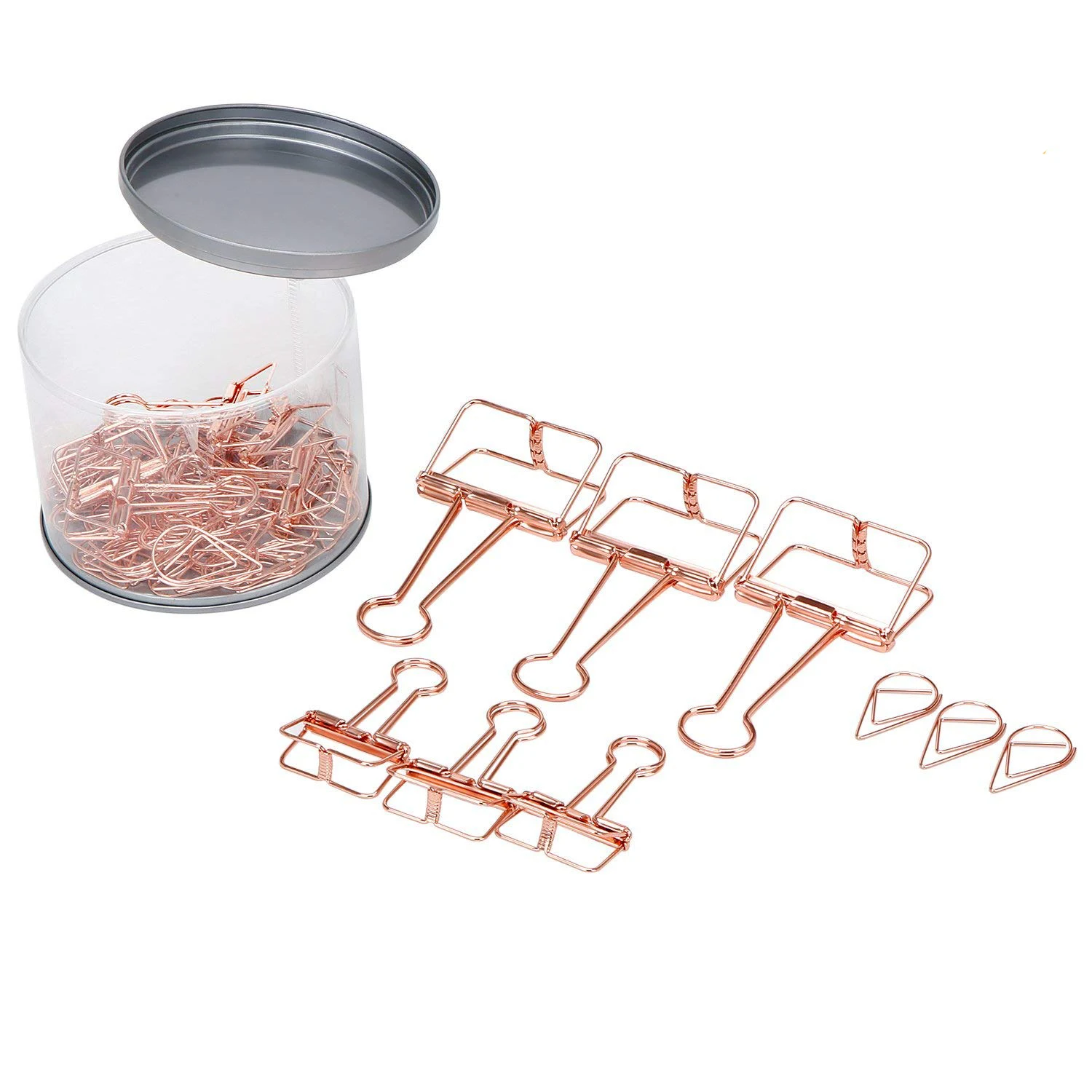 

15 Pcs Binder Clips and 60 Pcs Paper Clips, Assorted Size Rose Gold Clips