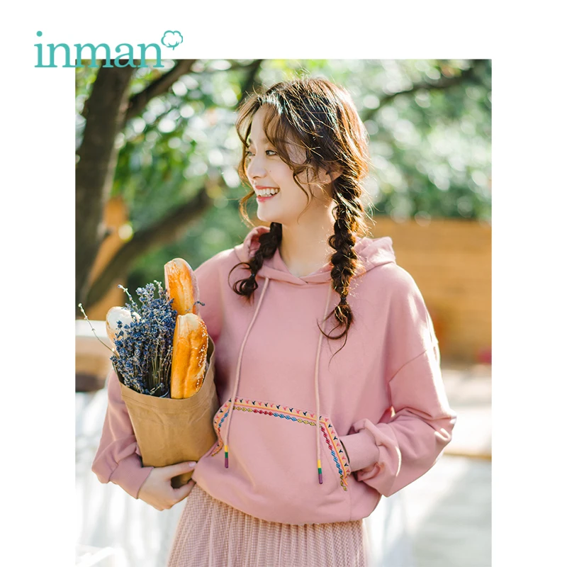 

INMAN Autumn Hooded Literary Retro Casual Student Style All Matched Loose Slim Long Sleeves Women Hoodie
