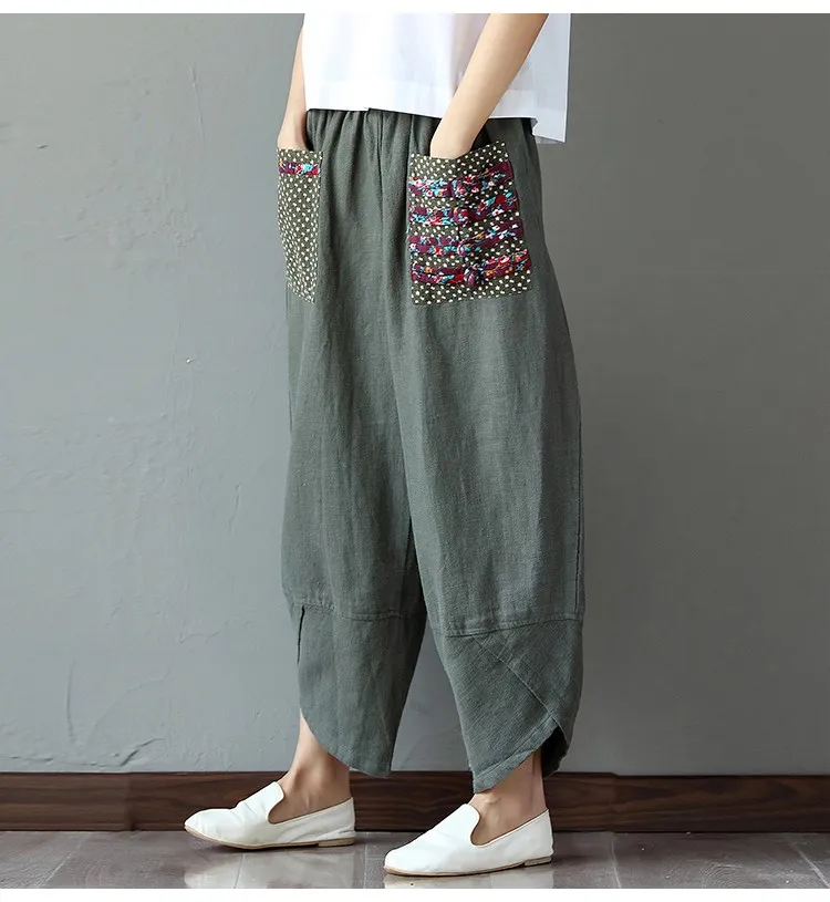 2019 Women Summer Casual Long Trousers Loose Baggy Pantalon Elastic Waist Retro Print Pants Linen Cotton Harem Pants 2019 Women Summer Casual Long Trousers Loose Baggy Pantalon Elastic Waist Retro Print Pants Linen Cotton Harem Pants