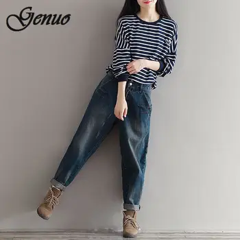 

2019 Autumn Boyfriend Jeans Harem Pants Women Trousers Casual Plus Size Loose Fit Vintage Denim Pants High Waist Jeans 3XL