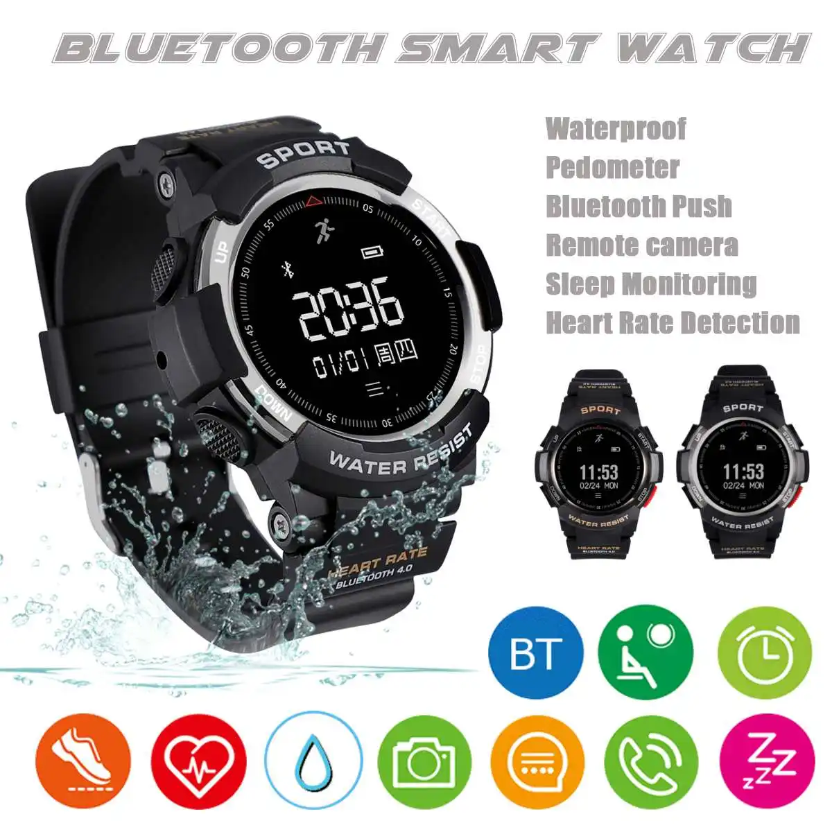 

Sports Smart Watch bluetooth Sports Pedometer Heart Rate Sleep Monitoring Running Bracelet GPS for IOS Android IP68 Waterproof