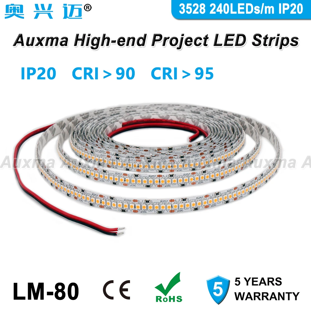 

3528 240LEDs/m LED Strip, CRI95 CRI90,PCB Wide 10mm,Single row,IP20,DC24V 19.2W/m 1200LEDs/Reel,Non-waterproof,for hotel lobby