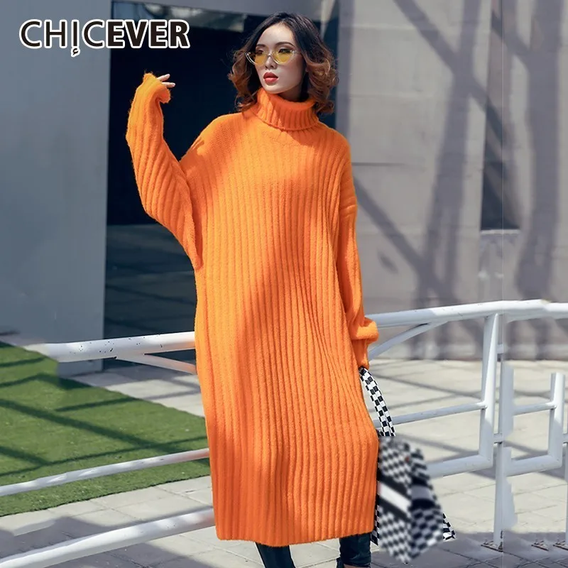 

CHICEVER Autumn Winter Women's Dress Female Turtleneck Batwing Sleeve Loose Knitted Black Dresses Fashion Casual Clothes Tide