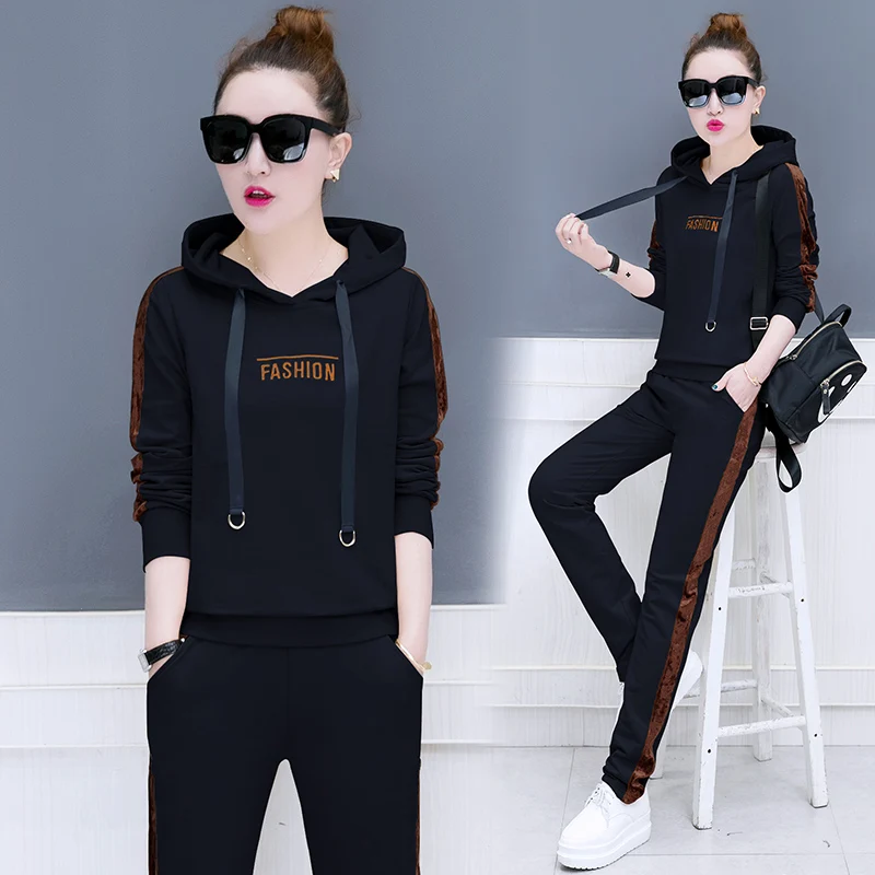 

ensemble sport femme two-piece sets hooded hoodies sportswear fashion outfit korean fashion clothing 2019 womens pink top fall