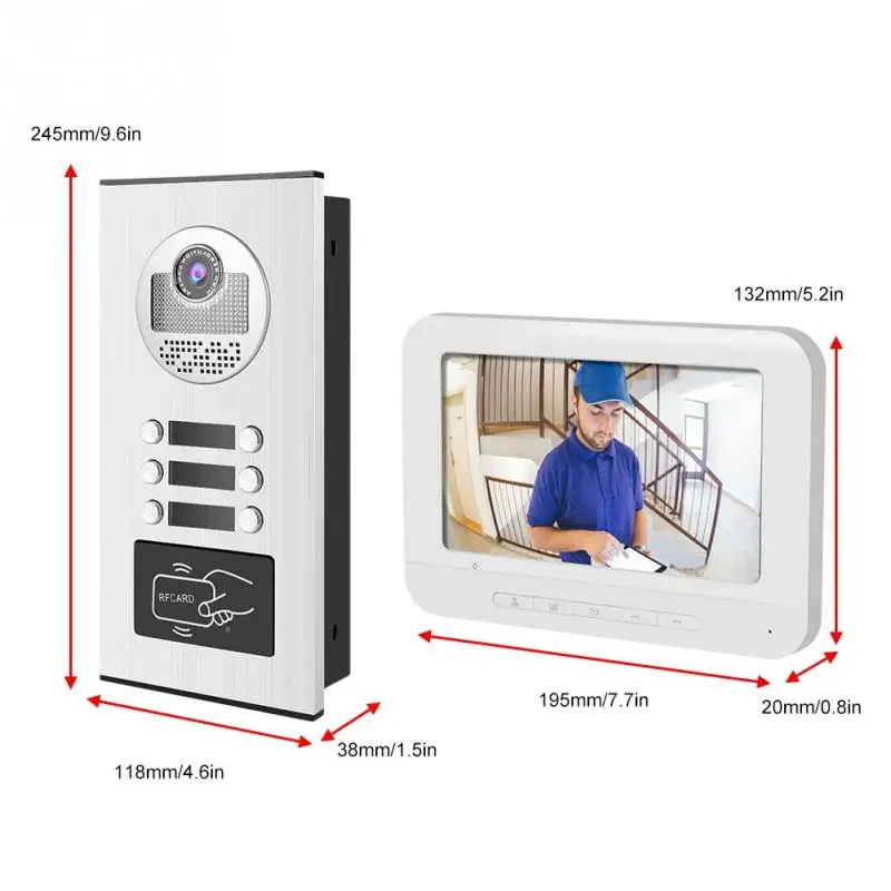 7 дюймов видеодомофон дверной звонок дверь телефон RFID камера 3 квартиры