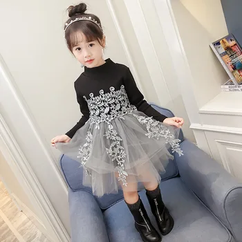

New Pattern Autumn Clothing Girl Knitting Cotton Gauze Lace Dress
