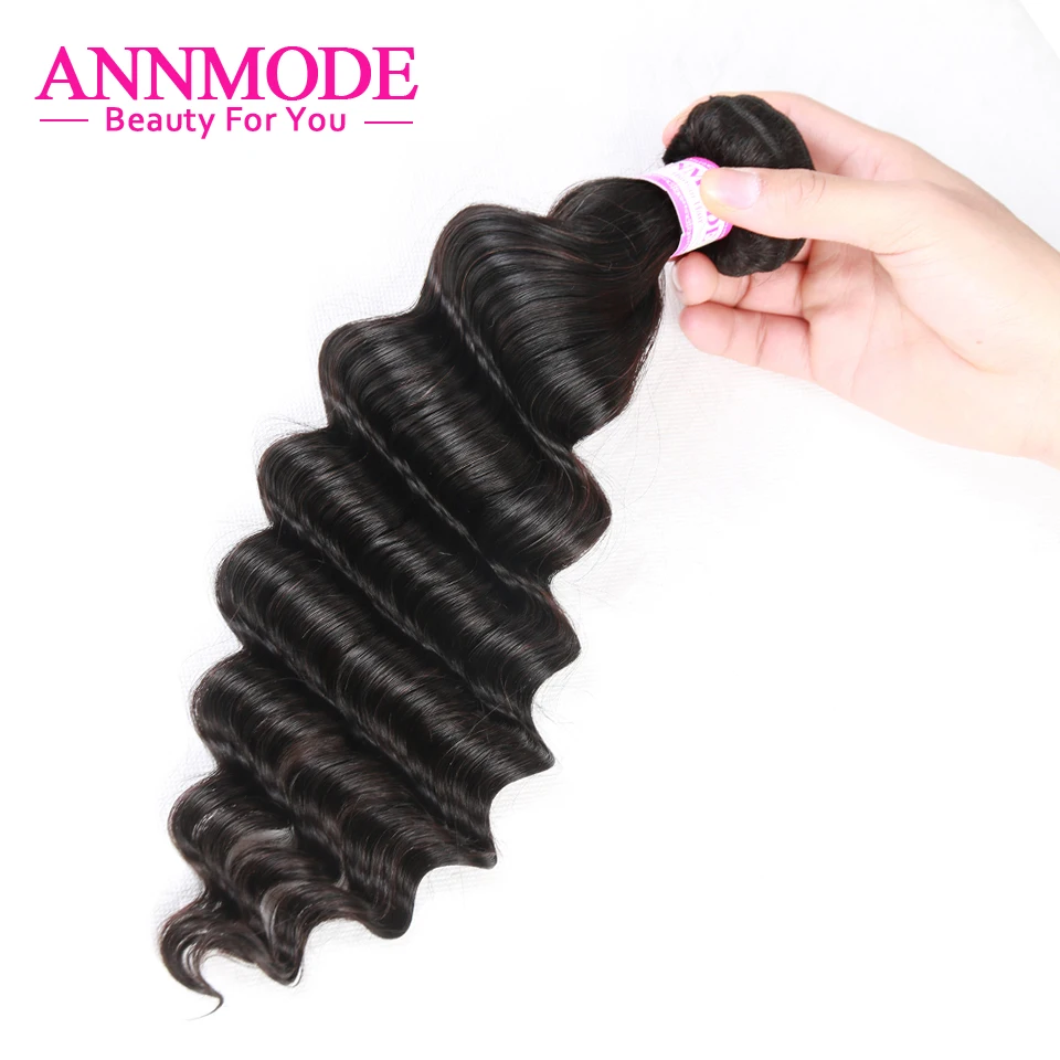 Annmode Hair Peruvian Loose Deep Wave Remy Hair Bundles Natural Color Human Hair Extensions Free Shipping 3/4 pcs