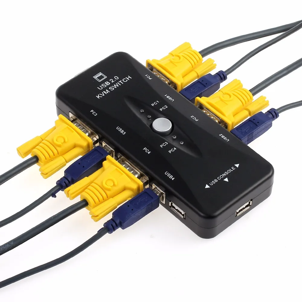 ESYNiC 4 порта USB 2 0 KVM переключатель коробка с Кабели для клавиатуры мышь монитор VGA
