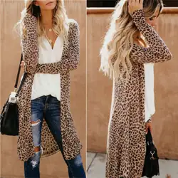 Новые модные для женщин Весна и осень тонкий длинный рукав тонкое пальто Leopard Камуфляжный Кардиган Топы корректирующие
