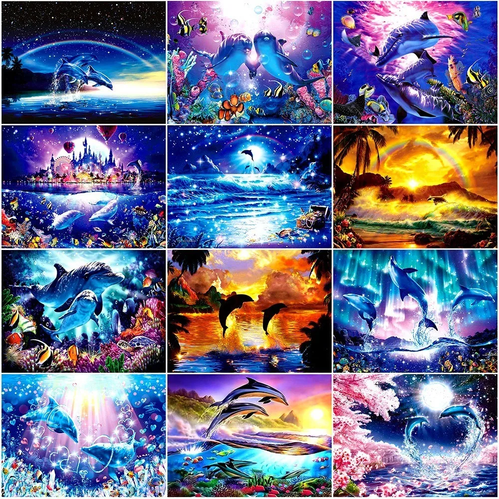 

AZQSD Diamond Painting Dolphin Diamond Mosaic Ocean Scenery Diamond Embroidery 5D DIY Full Square Cross Stitch Home Decor