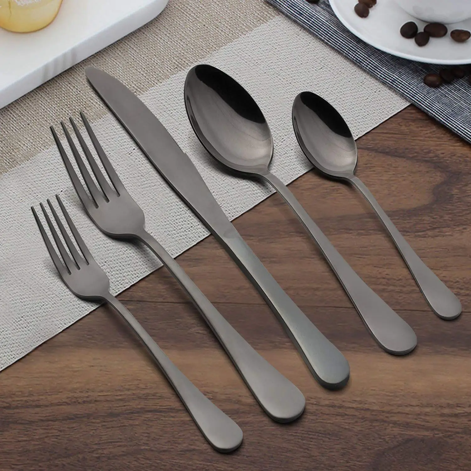 Black Silverware Set, 20 Piece Stainless Steel Flatware Cutlery Set for