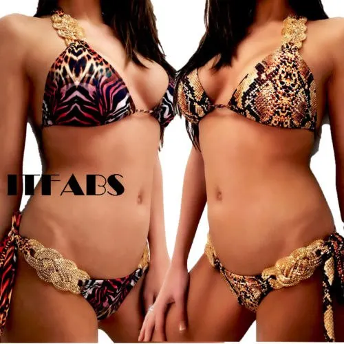 

Sexy Women Bikini Set Push Up Padded Swimsuit Snake Leopard Print Bathing Suit Low Waist Swimwear Bandage Brazilian Beachwear
