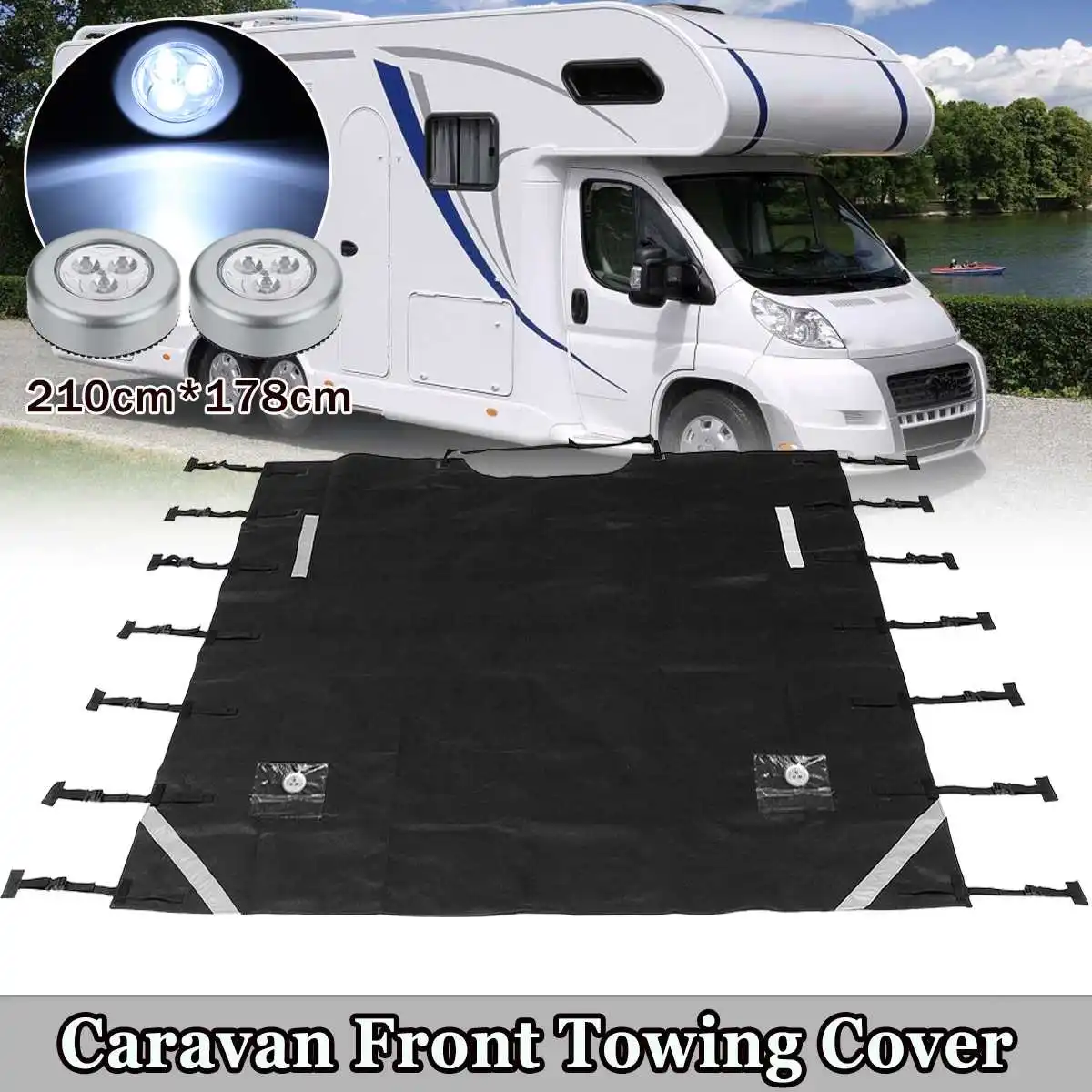 

Universal Black Caravan Front Towing Cover Protector For RV Motorhome With LED Lights