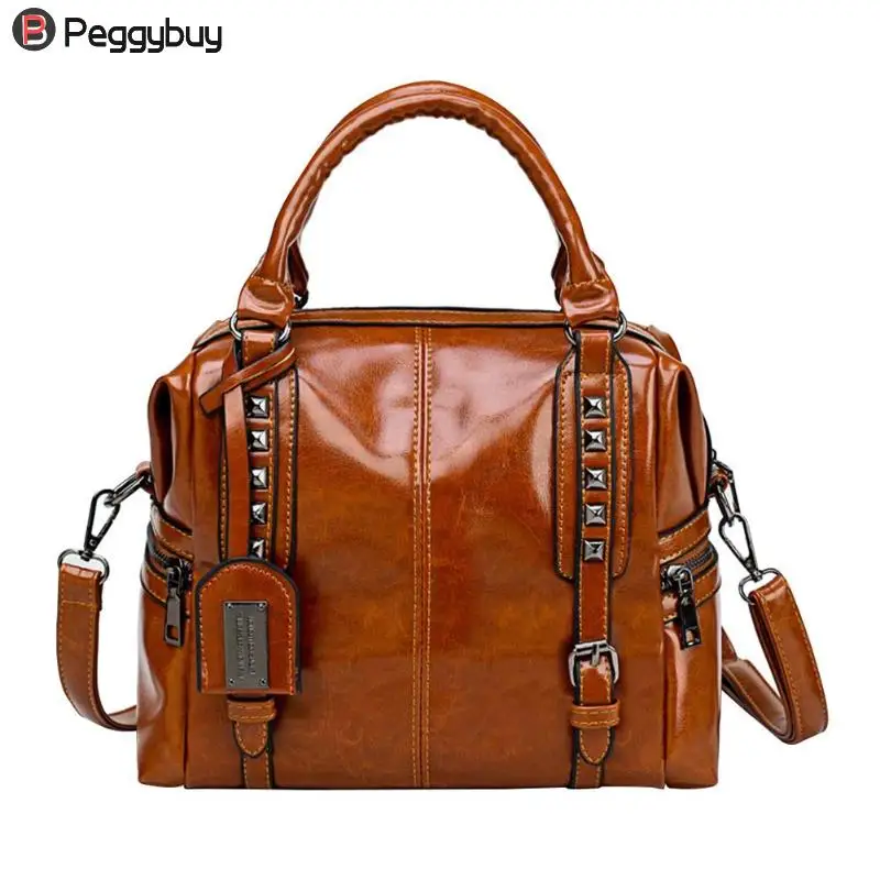 

Luxury Brand Designer Women Handbag Vintage Rivet Solid Color PU Leather Crossbody Bag Bolsos Mujer De Marca Famosa