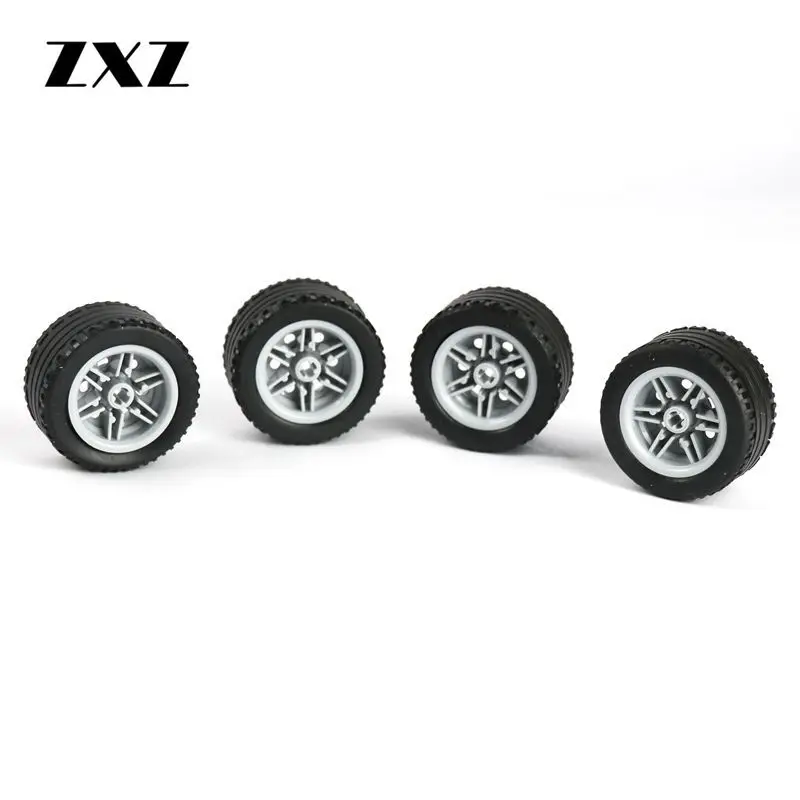 

ZXZ 4PCS MOC Technic Tire Wheel Cross Hole Compatible With Legoes Technic Parts for Children Boys Toys DIY Car Truck Accessory