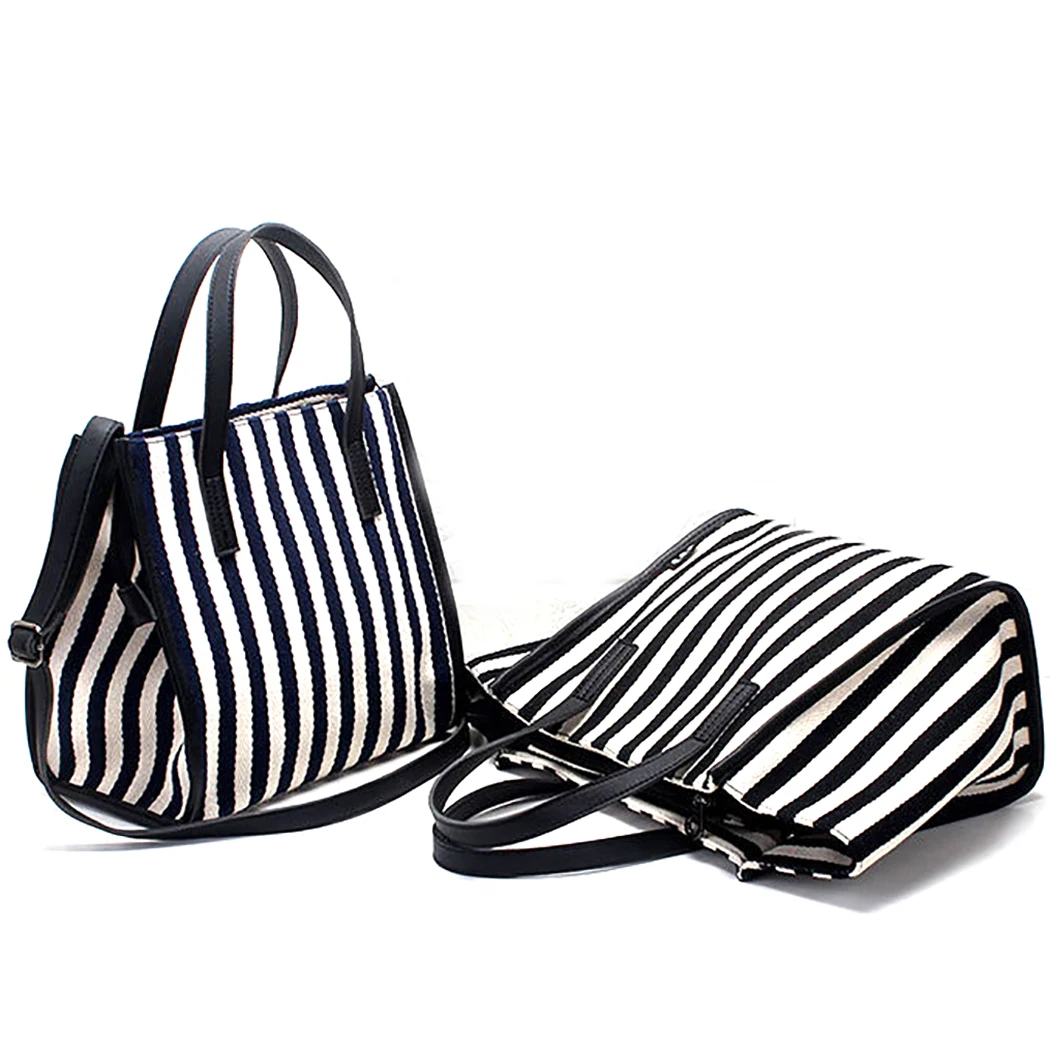 Fashion Canvas Black and White Women Handbag Casual Stripe Pattern Women bag Oil wax Women's