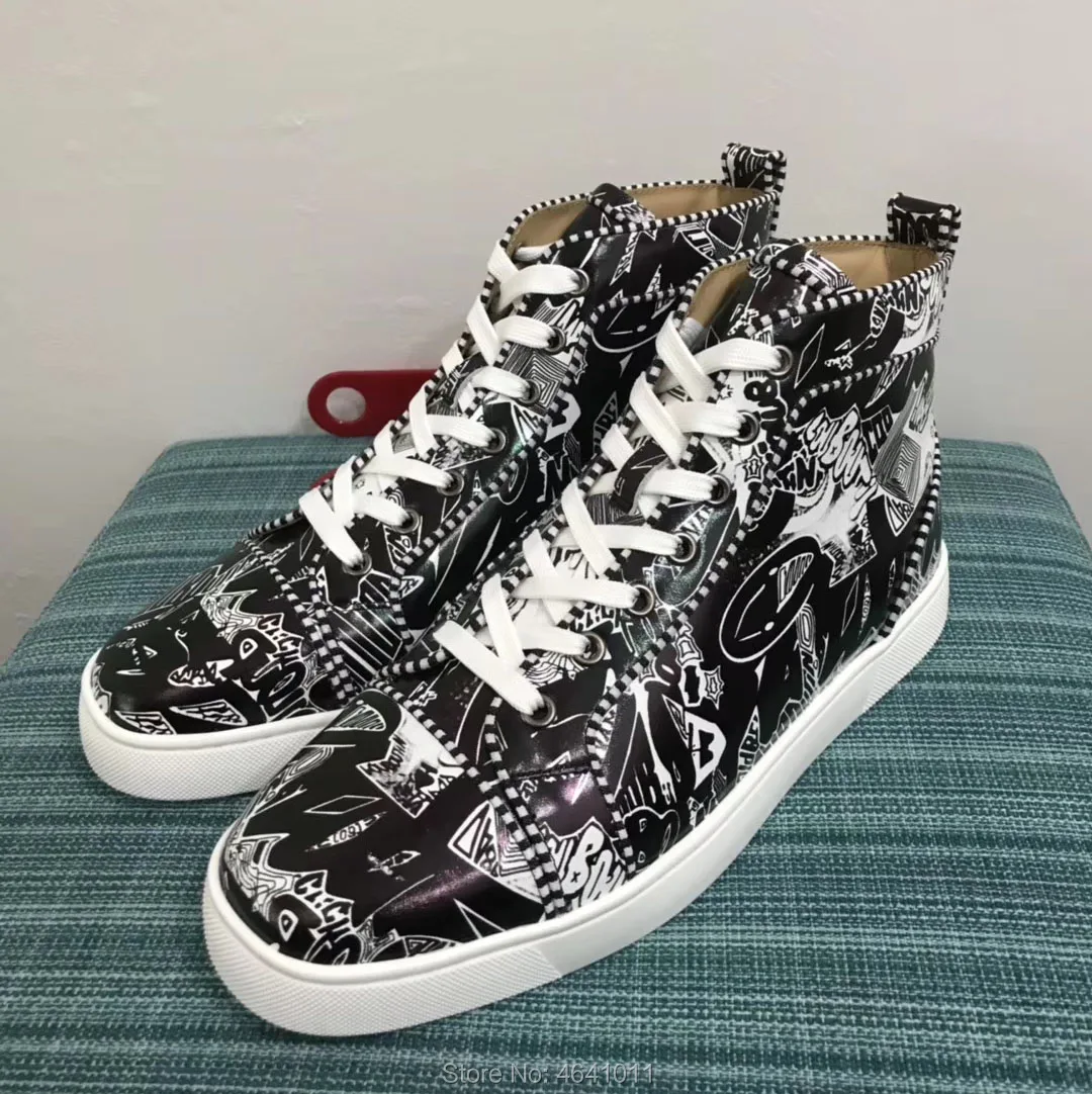 

High Cut Leisure shoe cl andgz Lace up Black Monster leather Rivets Fashion Red bottoms For Men Shoes Sneakers casual Flat 2019