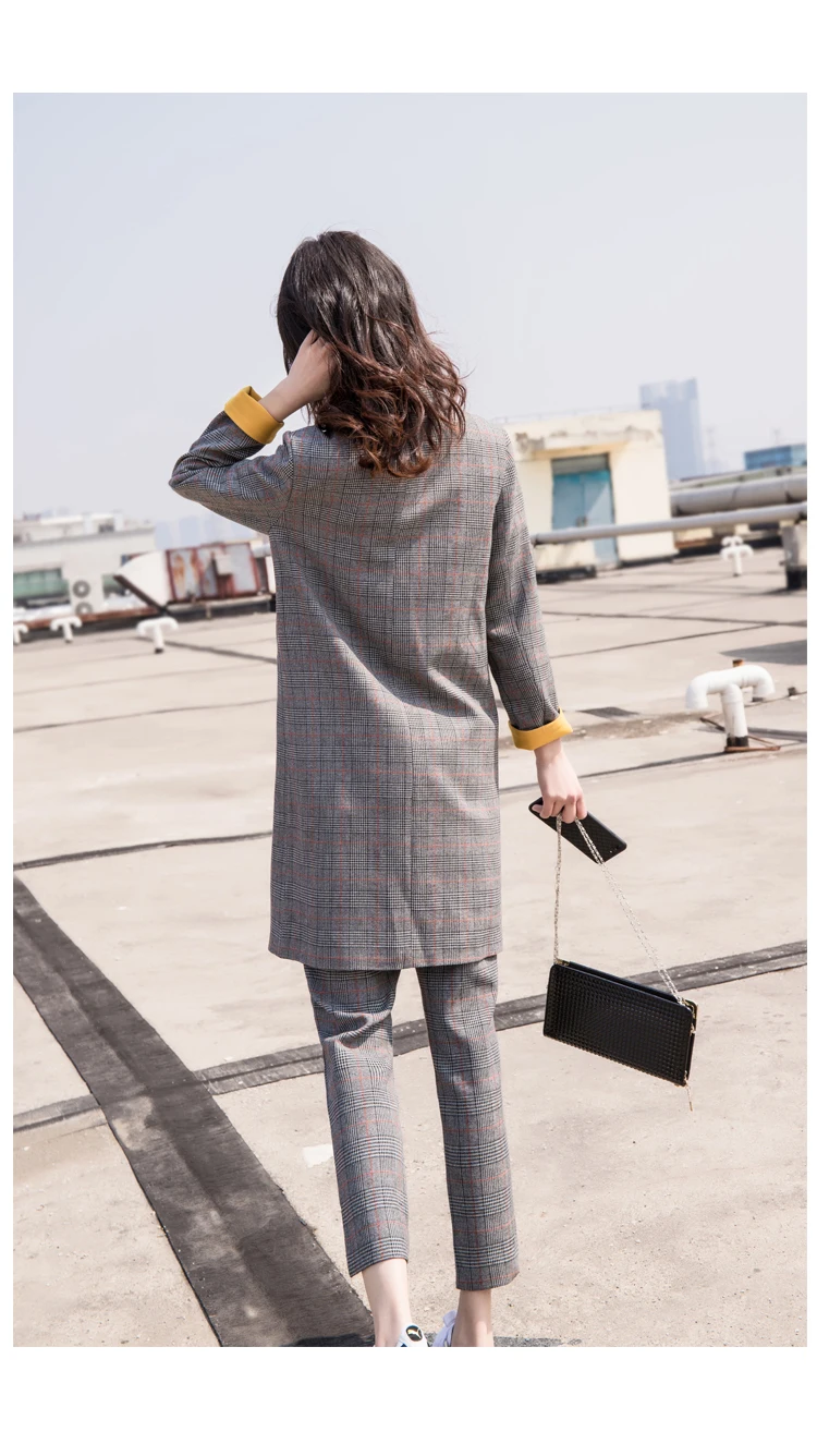 Women Double Breast Long Section Blazer Suits Office Lady Set Two-piece Work Set Long Sleeve Lattice Suit Jacket Women Suit Set Women Double Breast Long Section Blazer Suits Office Lady Set Two-piece Work Set Long Sleeve Lattice Suit Jacket Women Suit Set