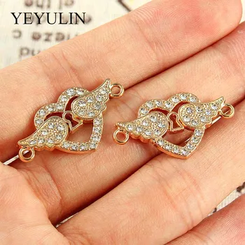 

10 Pcs Golden Love Wing Alloy Crystal Connectors For Making Necklace Bracelets Charm DIY Fashion Jewelry Findings