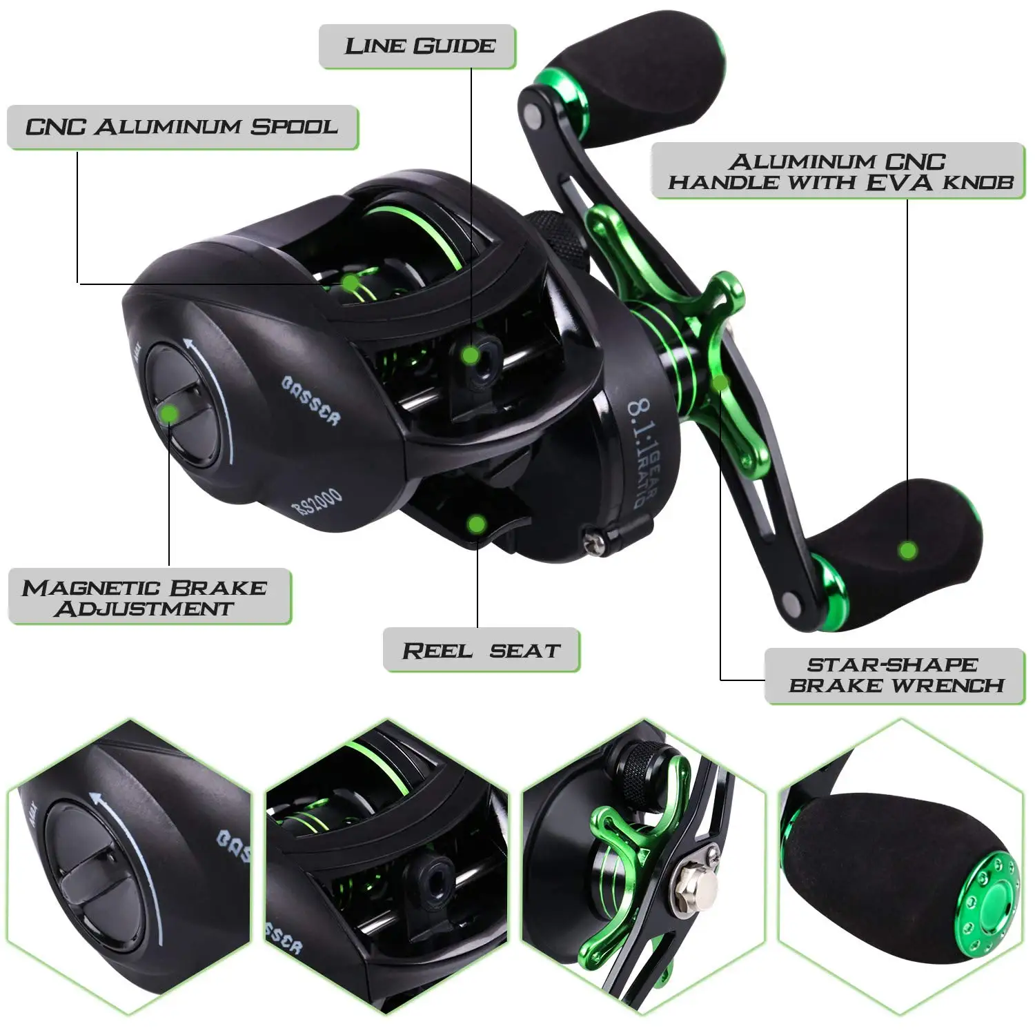 Sougayilang 2.1M 2.4M Casting Lure Fishing Rods with 12+1BB 8.1:1 Baitcasting Reel Combo for Travel Freshwater Saltwater Fishing