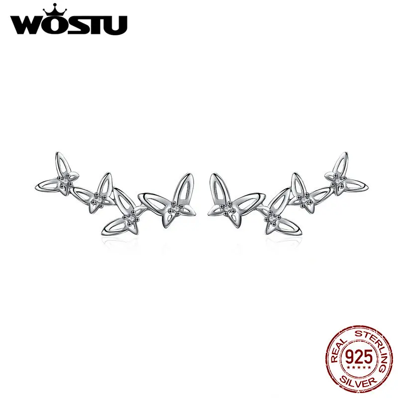 

WOSTU 925 Sterling Silver Decorative Butterflies Stud Earrings Classic Small Earrings For Women Wedding Shine Jewelry CTE056