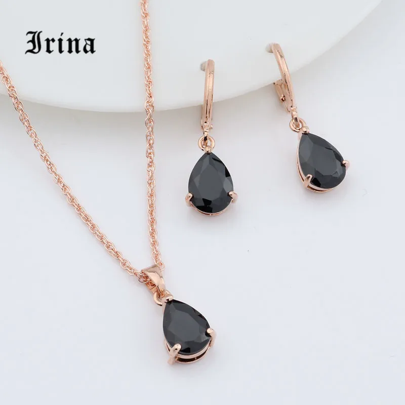Irina 1Set Rose Gold Color AAA Oval Cut cubic zirconia Charming necklace Cute pendant drop earrings jewelry set
