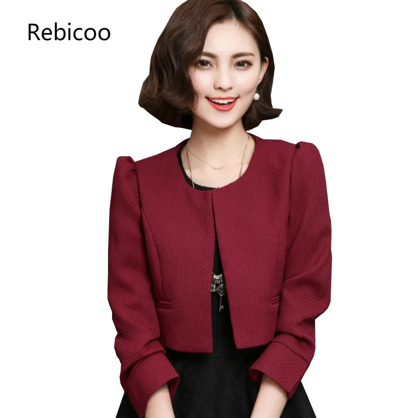 

2019 Spring/Autumn New Slim Short Jacket Women Blazer Solid color Large size Blazer Women Round neck Long sleeve Blazer
