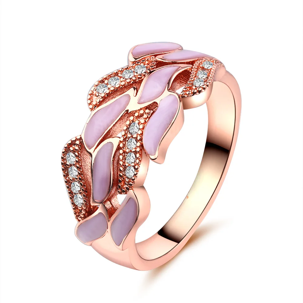 

Cherry Blossom Shape Wedding Ring for Woman Rose Gold Twist Classical Cubic Zirconia Girl Crystals Jewelry Lady Gift Rings