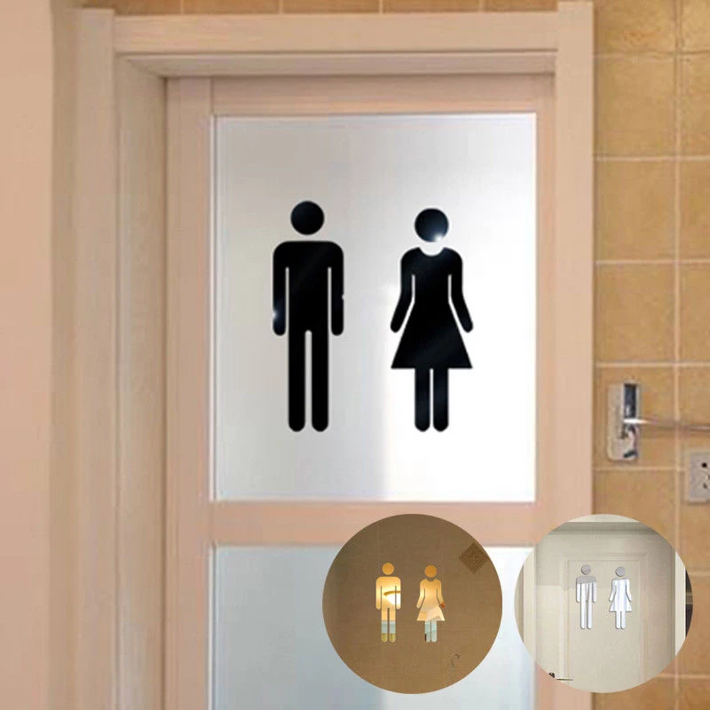 

A pair of Toilet Sign Sticker Fashion 3D Art Door Stickers 2019 Mirror Toilet WC Man Women Decor Hot Removable Decal Vinyl Decor