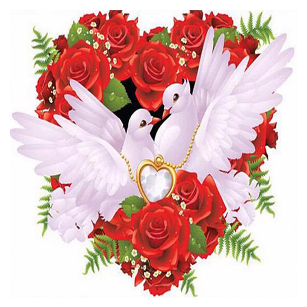 

ELEG-Full Diamond Round Diamond 5D DIY Diamond Painting "Love Flower Dove" Diamond Embroidered Cross-stitch Rhinestone Gift