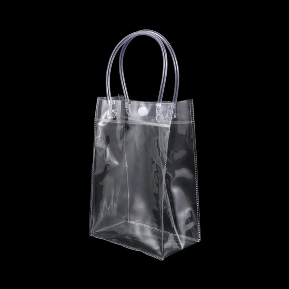 1 Pc Clear Waterproof PVC Handbags Transparent Reusable Foldable Shopping Bag Grocery Eco Friendly Tote Storage Bag Button Pouch