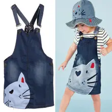 Модные хлопковые джинсы с милым котом для маленьких детей, джинсовый комбинезон, платье, юбка, летняя одежда