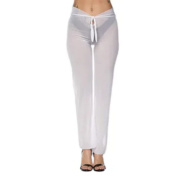 

Women Sexy Beach Mesh Sheer Bikini Cover Up Elegant High waist Transparent Playa loose Pants Bathing Pants beach Trousers