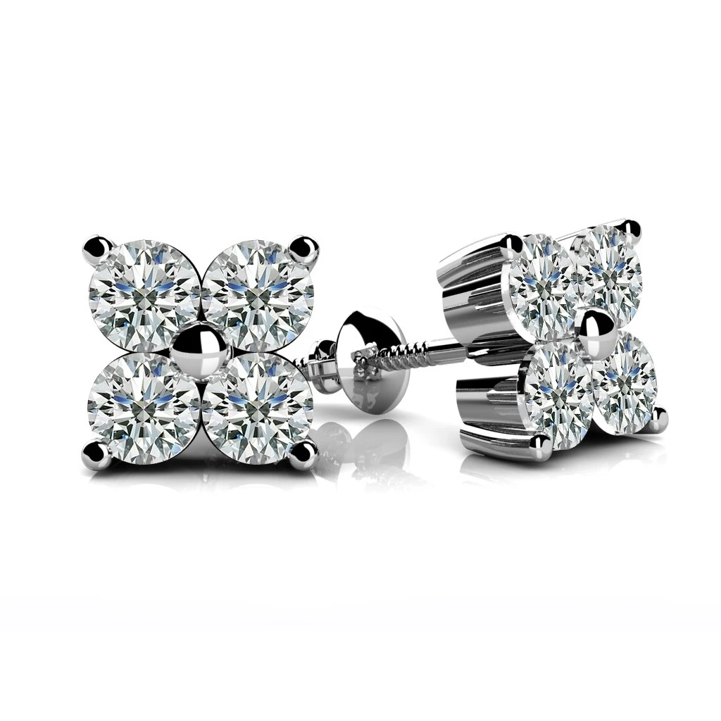 Круглой огранки природных серьги гвоздики с бриллиантами In 14 k White Gold (1 52 карат H I