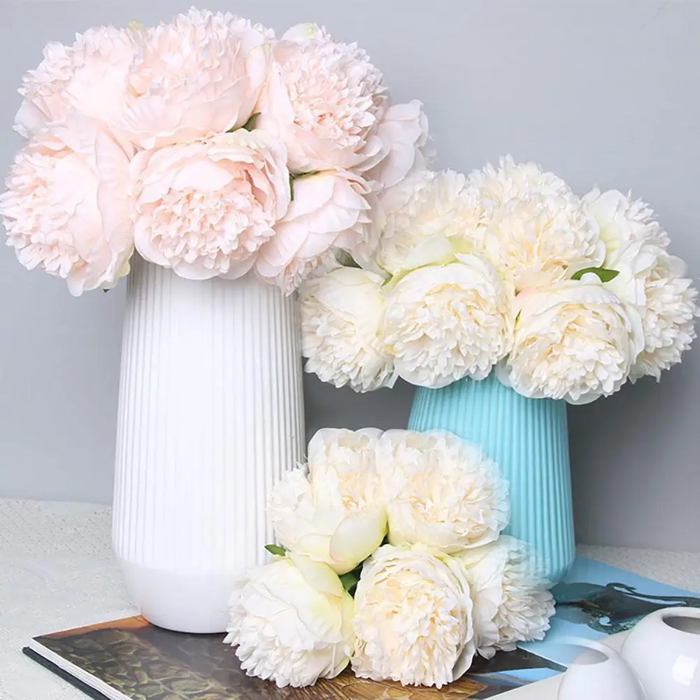 

5 Big Heads/Bouquet artificial flowers Wedding Vintage European Peony Wreath Silk Fake Flowers Heads Festival Decoration