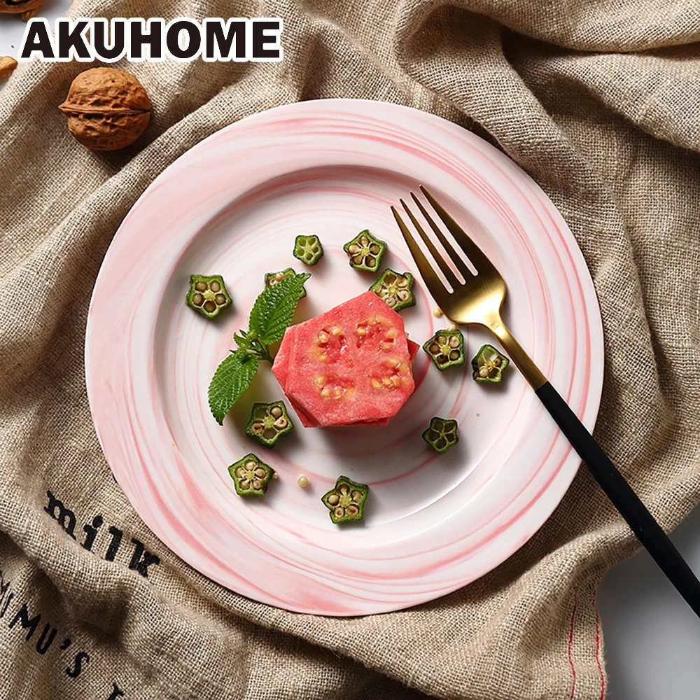 

Ceramic Dinner Plates Beef Plate Tableware Marble Pattern Dessert Dish Simple and Creative Salad Cutter Dishes Akuhome