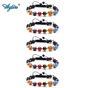 

Ayliss 5pc/10pc Reiki Healing Lava Stone Aromatherapy Essential Oil Diffuser Bracelet Solar System Nine Planets Elastic Bracelet