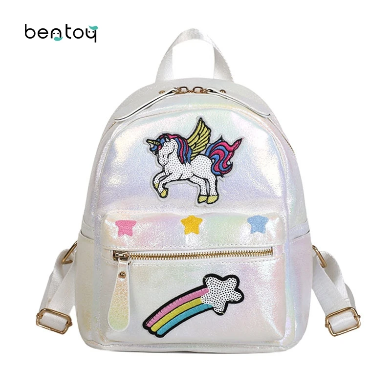 

Unicorn Women Leather Backpack Rainbow Sequins Back Pack Bags Fashion Schoolbag For Teenager Girls Travel Mini Mochila New 2018