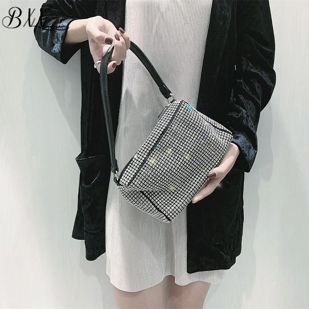 

BXX Bag / 2019 New Fashion Spring Summer Women Casual Zipper Rhinestone Tote Bag One-shoulder Diagonal Small Square Bags ZB971