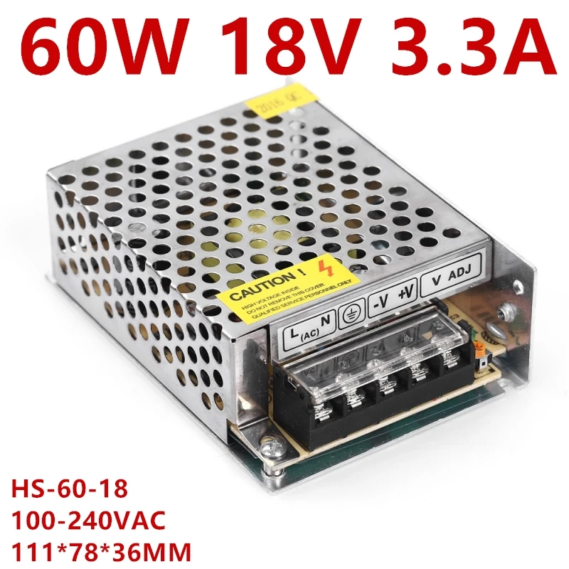 

Best quality 18V 3.3A 60W Switching Power Supply LED Strip AC 100-240V Input to DC 18V
